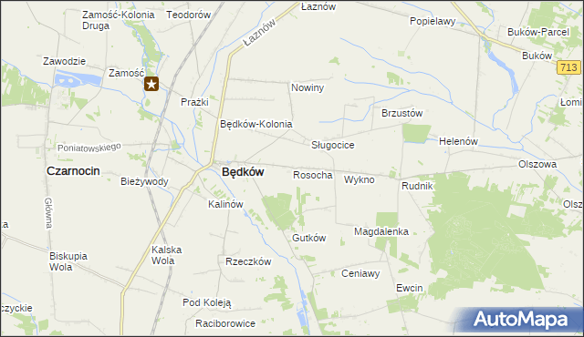 mapa Rosocha gmina Będków, Rosocha gmina Będków na mapie Targeo