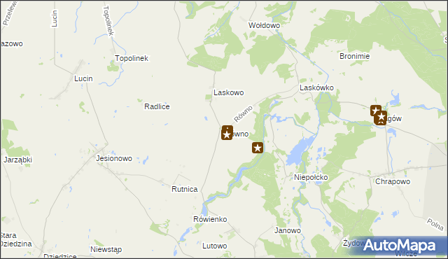 mapa Równo gmina Barlinek, Równo gmina Barlinek na mapie Targeo