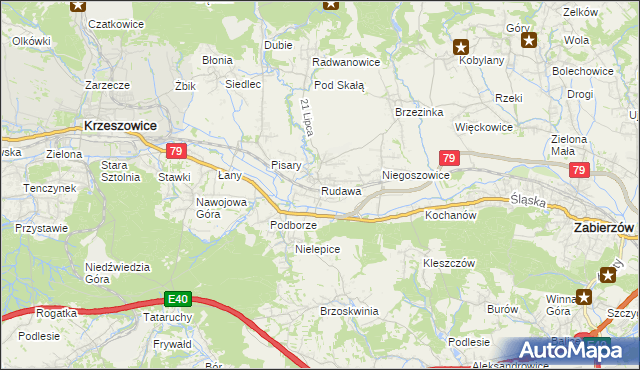 mapa Rudawa gmina Zabierzów, Rudawa gmina Zabierzów na mapie Targeo