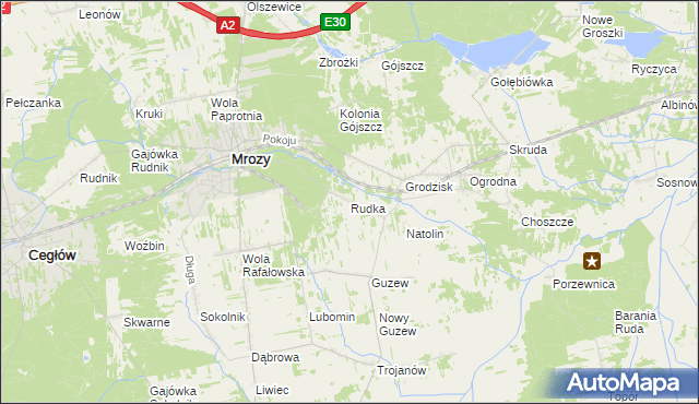 mapa Rudka gmina Mrozy, Rudka gmina Mrozy na mapie Targeo