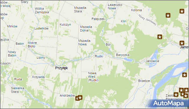 mapa Rudki gmina Przyłęk, Rudki gmina Przyłęk na mapie Targeo