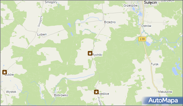 mapa Rychlik gmina Sulęcin, Rychlik gmina Sulęcin na mapie Targeo
