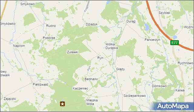 mapa Ryn gmina Ostróda, Ryn gmina Ostróda na mapie Targeo