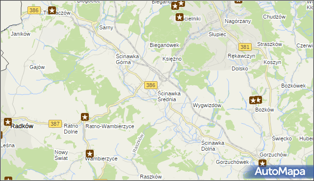 mapa Ścinawka Średnia, Ścinawka Średnia na mapie Targeo