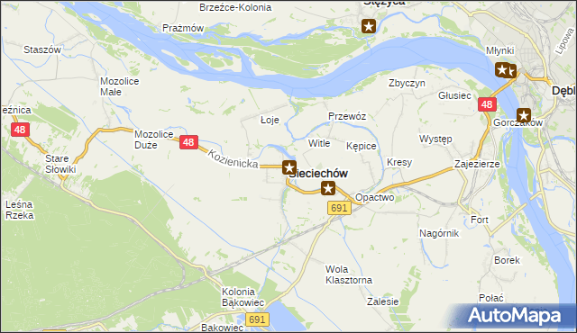 mapa Sieciechów powiat kozienicki, Sieciechów powiat kozienicki na mapie Targeo