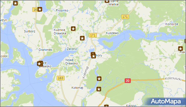 mapa Sikory gmina Czaplinek, Sikory gmina Czaplinek na mapie Targeo