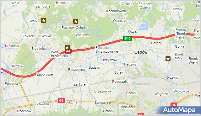 mapa Skrzyszów gmina Ostrów, Skrzyszów gmina Ostrów na mapie Targeo