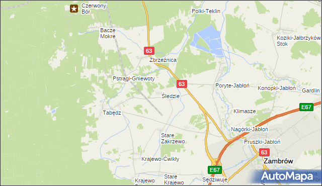 mapa Śledzie gmina Zambrów, Śledzie gmina Zambrów na mapie Targeo
