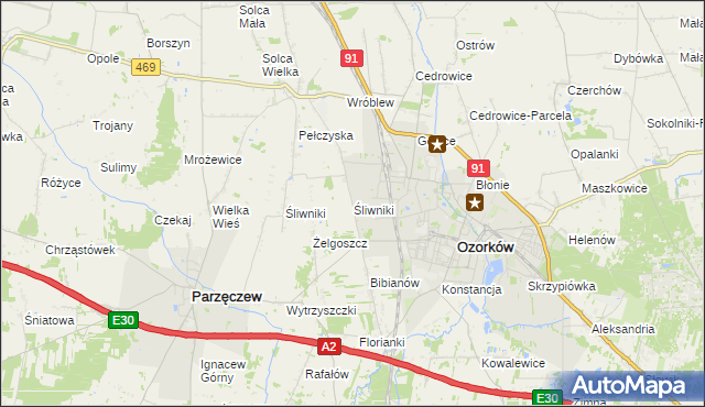 mapa Śliwniki gmina Ozorków, Śliwniki gmina Ozorków na mapie Targeo