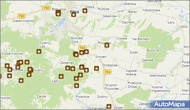 mapa Smoleń gmina Pilica, Smoleń gmina Pilica na mapie Targeo