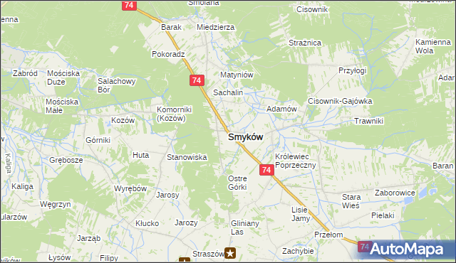 mapa Smyków powiat konecki, Smyków powiat konecki na mapie Targeo