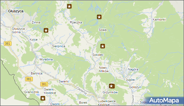 mapa Sokolec gmina Nowa Ruda, Sokolec gmina Nowa Ruda na mapie Targeo