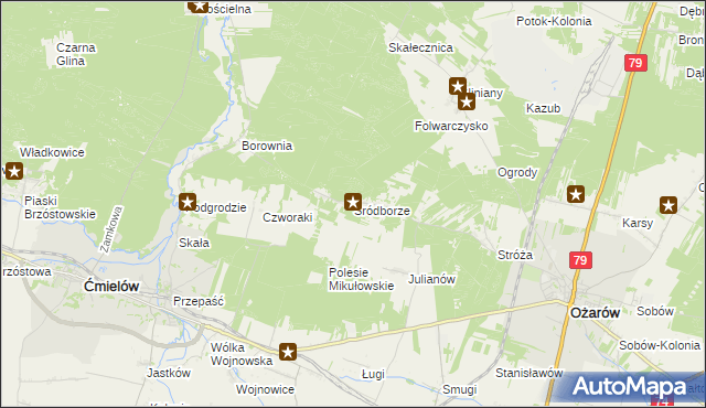 mapa Śródborze gmina Ożarów, Śródborze gmina Ożarów na mapie Targeo