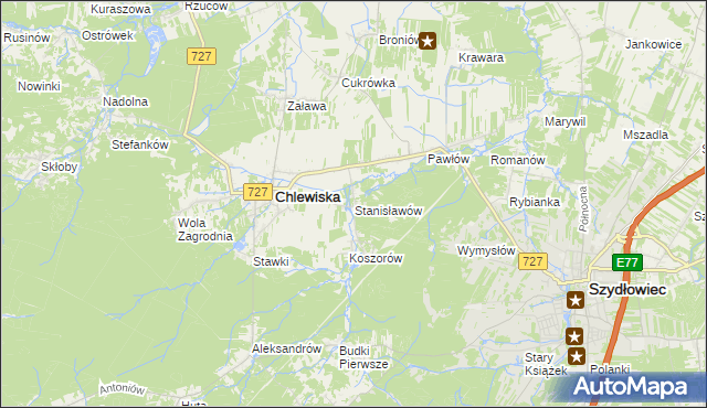 mapa Stanisławów gmina Chlewiska, Stanisławów gmina Chlewiska na mapie Targeo