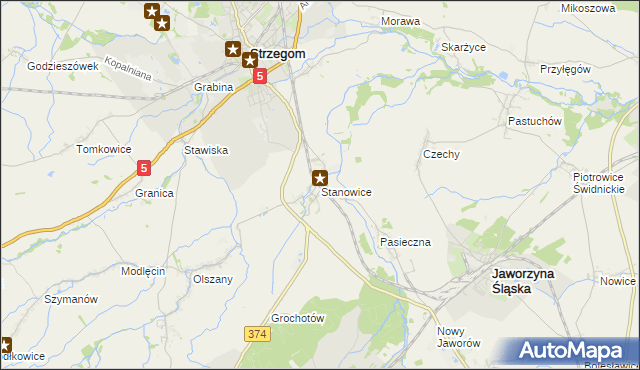 mapa Stanowice gmina Strzegom, Stanowice gmina Strzegom na mapie Targeo