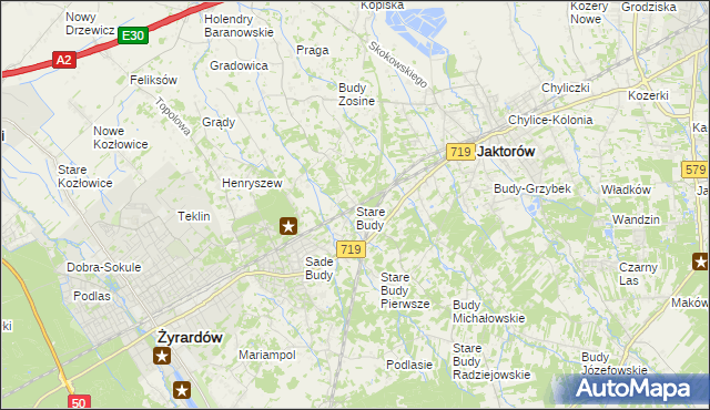 mapa Stare Budy gmina Jaktorów, Stare Budy gmina Jaktorów na mapie Targeo