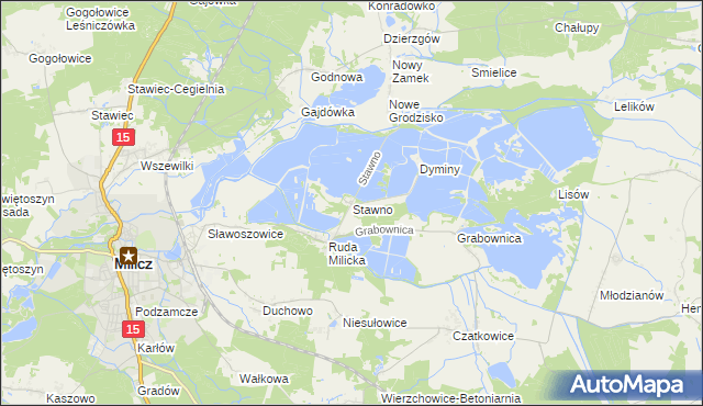 mapa Stawno gmina Milicz, Stawno gmina Milicz na mapie Targeo
