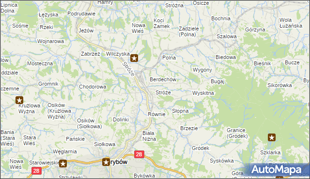 mapa Stróże gmina Grybów, Stróże gmina Grybów na mapie Targeo