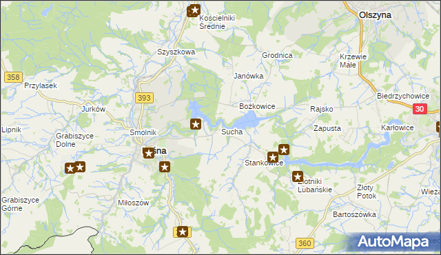 mapa Sucha gmina Leśna, Sucha gmina Leśna na mapie Targeo