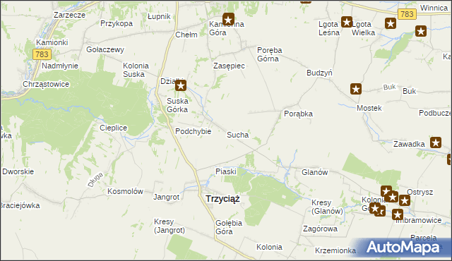 mapa Sucha gmina Trzyciąż, Sucha gmina Trzyciąż na mapie Targeo