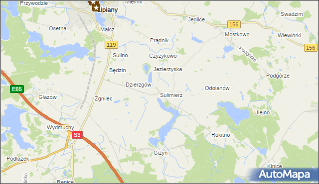 mapa Sulimierz gmina Myślibórz, Sulimierz gmina Myślibórz na mapie Targeo