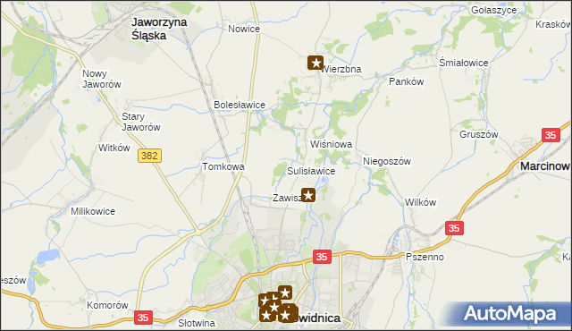 mapa Sulisławice gmina Świdnica, Sulisławice gmina Świdnica na mapie Targeo