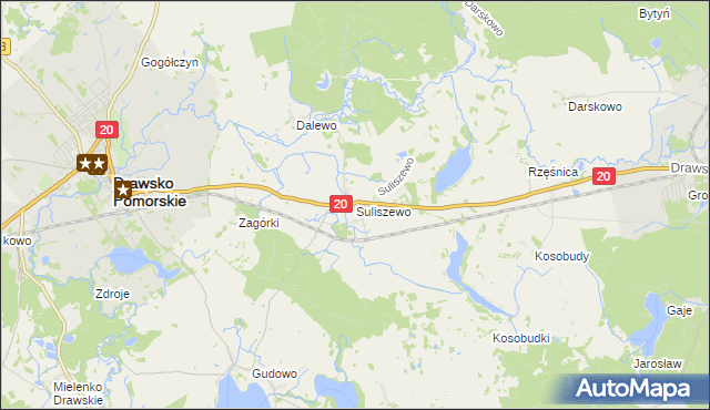 mapa Suliszewo gmina Drawsko Pomorskie, Suliszewo gmina Drawsko Pomorskie na mapie Targeo