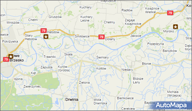 mapa Świniary gmina Drwinia, Świniary gmina Drwinia na mapie Targeo