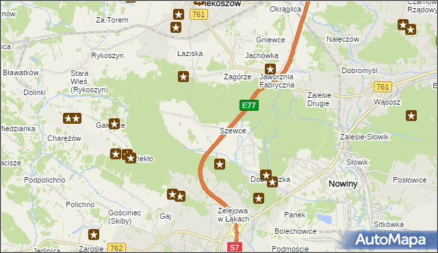 mapa Szewce gmina Sitkówka-Nowiny, Szewce gmina Sitkówka-Nowiny na mapie Targeo