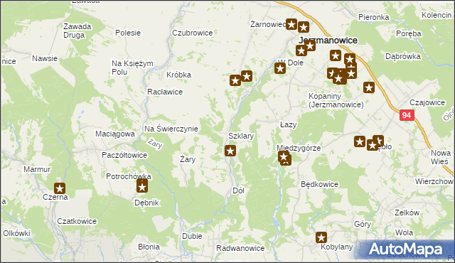 mapa Szklary gmina Jerzmanowice-Przeginia, Szklary gmina Jerzmanowice-Przeginia na mapie Targeo