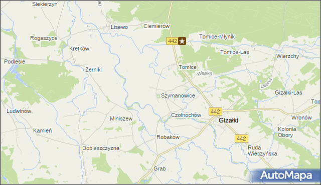 mapa Szymanowice gmina Gizałki, Szymanowice gmina Gizałki na mapie Targeo