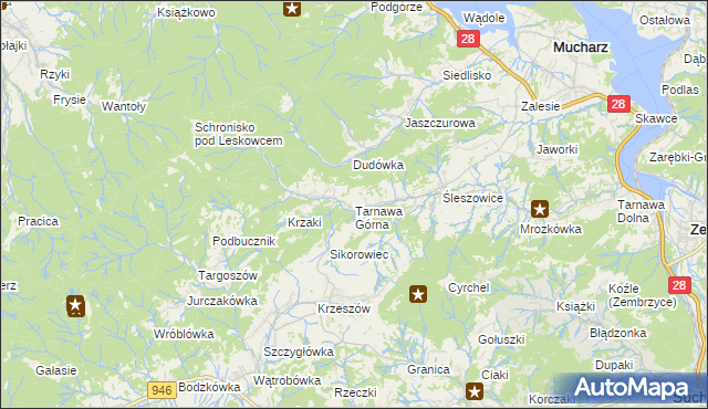 mapa Tarnawa Górna gmina Zembrzyce, Tarnawa Górna gmina Zembrzyce na mapie Targeo