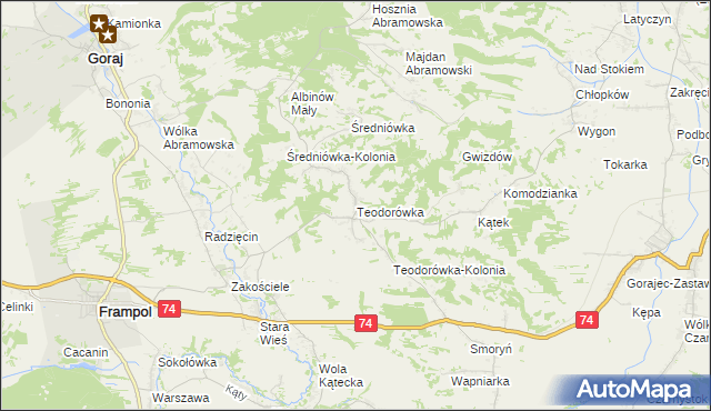 mapa Teodorówka gmina Frampol, Teodorówka gmina Frampol na mapie Targeo