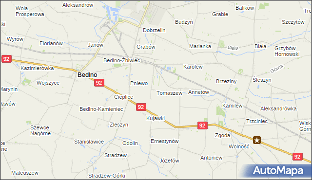 mapa Tomaszew gmina Bedlno, Tomaszew gmina Bedlno na mapie Targeo