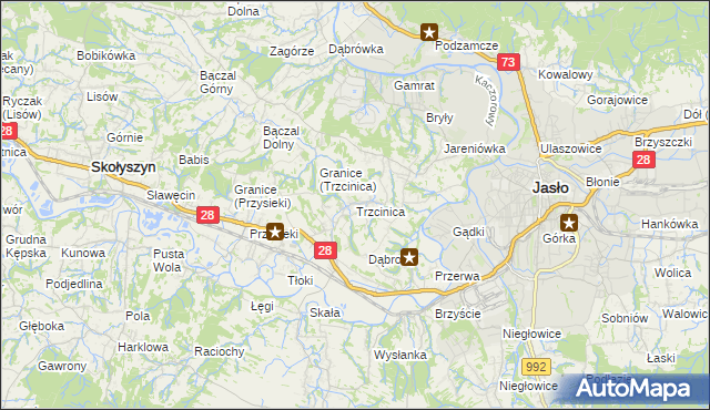 mapa Trzcinica gmina Jasło, Trzcinica gmina Jasło na mapie Targeo