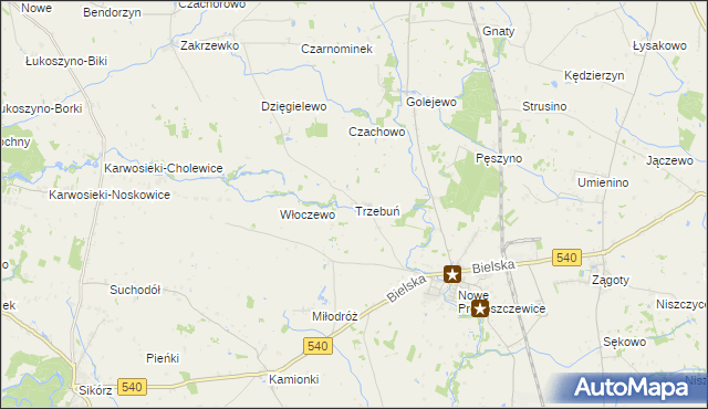 mapa Trzebuń gmina Stara Biała, Trzebuń gmina Stara Biała na mapie Targeo