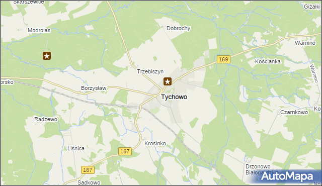 mapa Tychowo powiat białogardzki, Tychowo powiat białogardzki na mapie Targeo