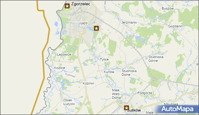 mapa Tylice gmina Zgorzelec, Tylice gmina Zgorzelec na mapie Targeo