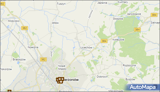 mapa Uciechów gmina Dzierżoniów, Uciechów gmina Dzierżoniów na mapie Targeo