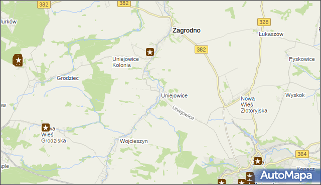 mapa Uniejowice, Uniejowice na mapie Targeo