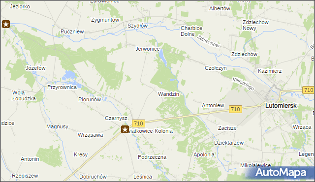 mapa Wandzin gmina Wodzierady, Wandzin gmina Wodzierady na mapie Targeo