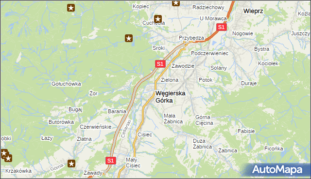 mapa Węgierska Górka, Węgierska Górka na mapie Targeo