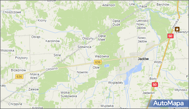 mapa Wężówka gmina Jadów, Wężówka gmina Jadów na mapie Targeo