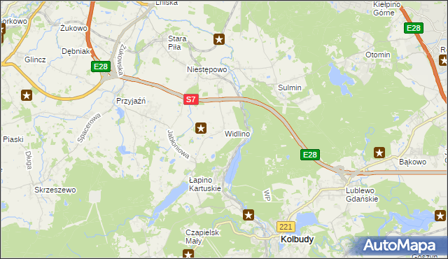 mapa Widlino gmina Żukowo, Widlino gmina Żukowo na mapie Targeo