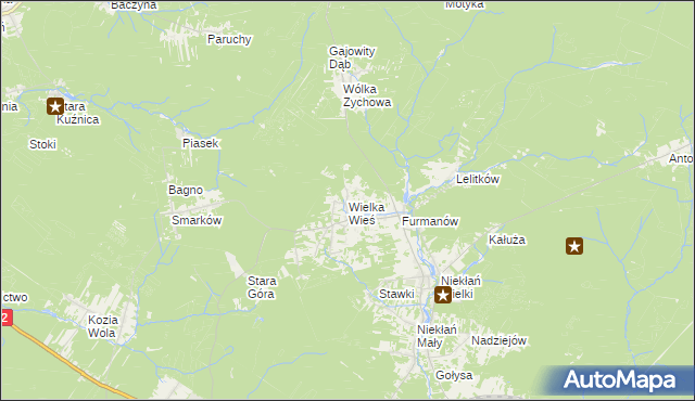 mapa Wielka Wieś gmina Stąporków, Wielka Wieś gmina Stąporków na mapie Targeo