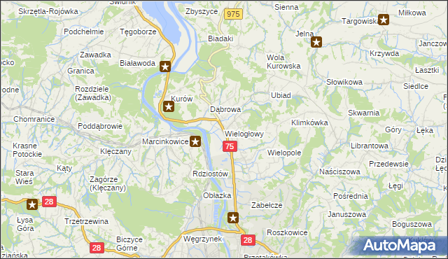 mapa Wielogłowy gmina Chełmiec, Wielogłowy gmina Chełmiec na mapie Targeo