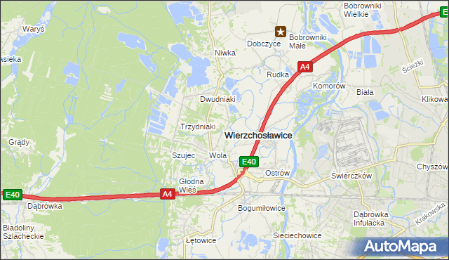 mapa Wierzchosławice powiat tarnowski, Wierzchosławice powiat tarnowski na mapie Targeo