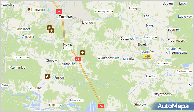 mapa Wierzchowisko gmina Żarnów, Wierzchowisko gmina Żarnów na mapie Targeo