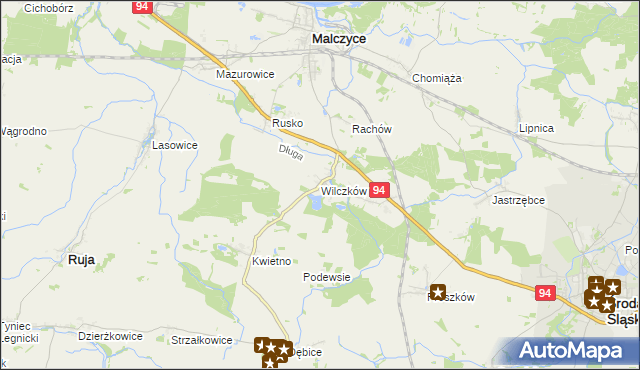 mapa Wilczków gmina Malczyce, Wilczków gmina Malczyce na mapie Targeo