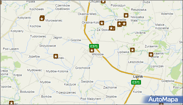 mapa Włostów gmina Lipnik, Włostów gmina Lipnik na mapie Targeo